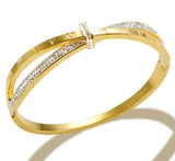 Fashion Simple Stainless Steel 3 Crystal Bracelet Bangle