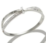 Fashion Simple Stainless Steel 3 Crystal Bracelet Bangle